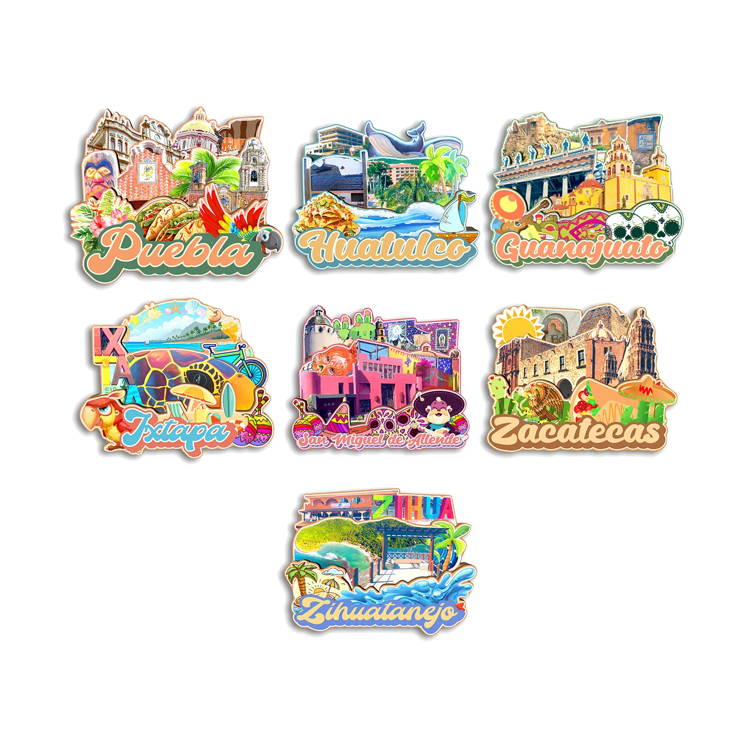 

Puebla San Miguel de Allende Zihuatanejo Zacatecas Ixtapa Guanajuato Huatulco Mecico Fridge Magnet Travel Souvenir Gift