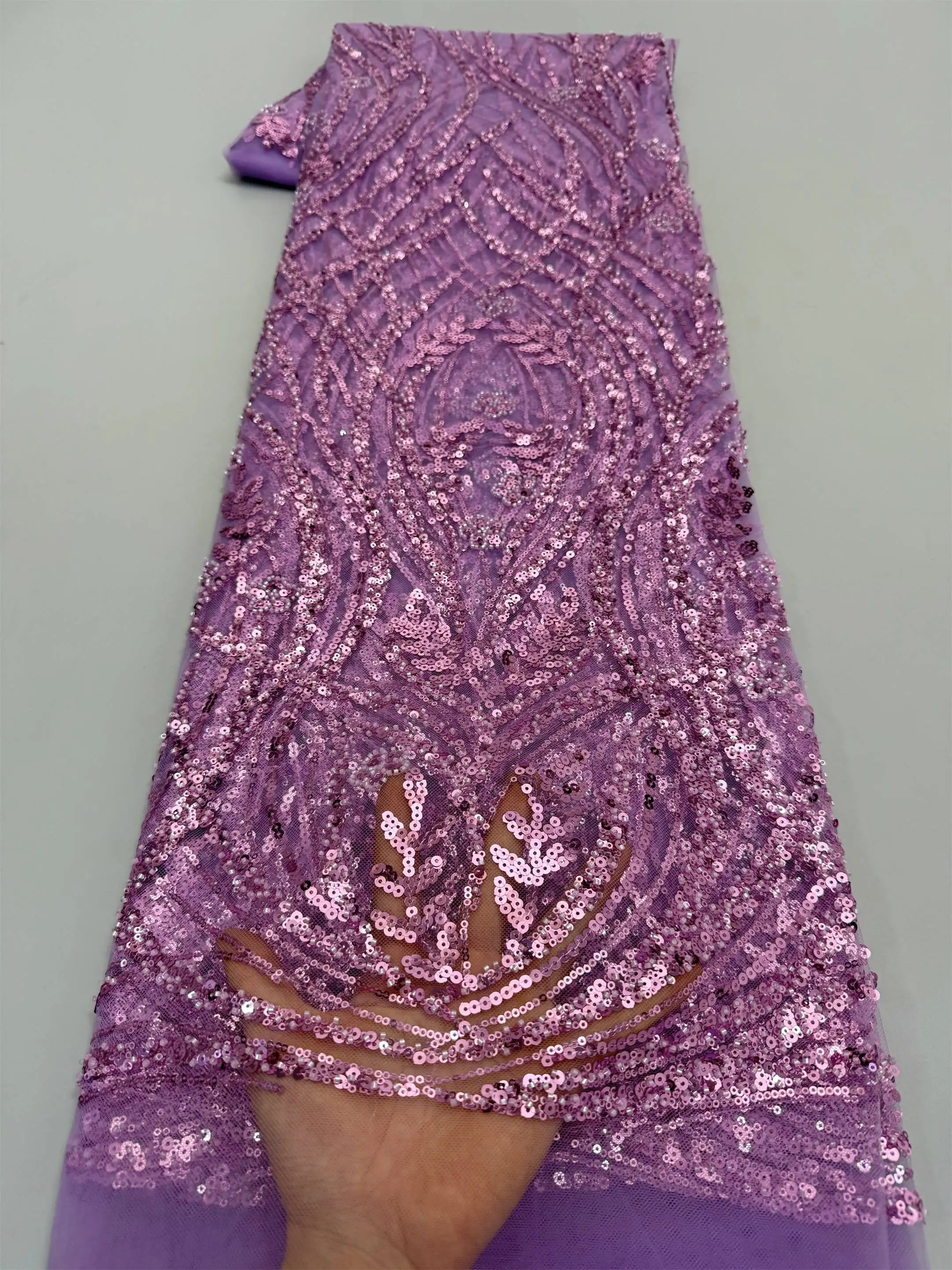 

French Tulle Sequins Lace Fabric Embroidery 5 Yards African 2026 Luxury Beaded African Mesh Lace For Nigerian Women Party Dress
