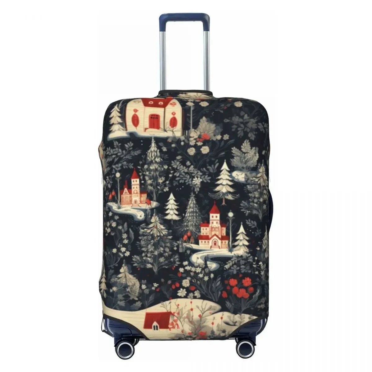 Christmas Vintage Suitcase Cover Snowy Trees Holiday Cruise Trip Holiday Strectch Luggage Accesories Protector