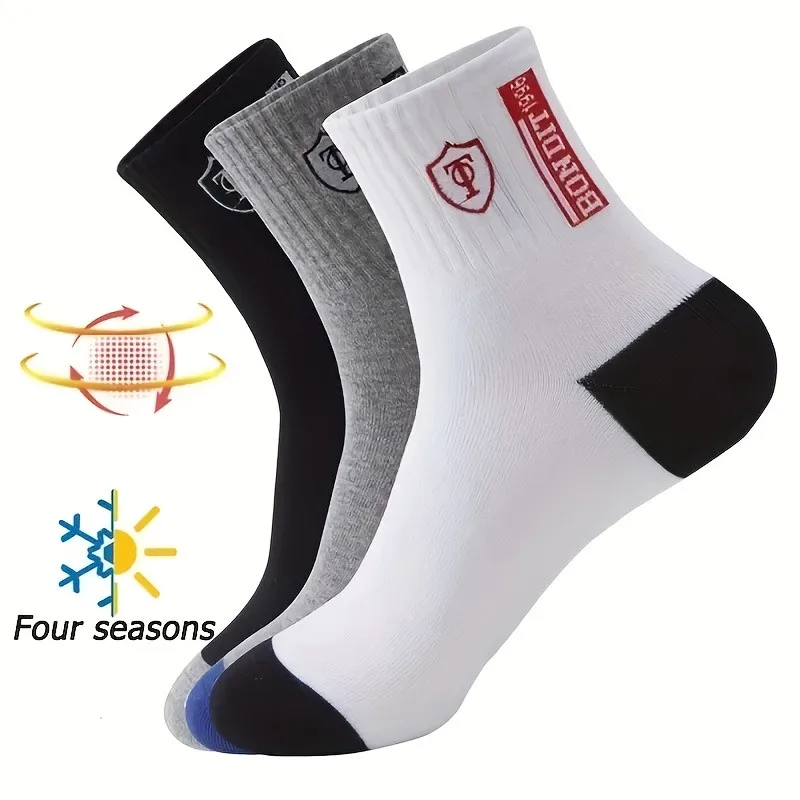 10 Pairs Men\'s All-Season Sports Socks Comfortable Breathable Soft Casual Crew Socks for Daily Wear Autumn Winter