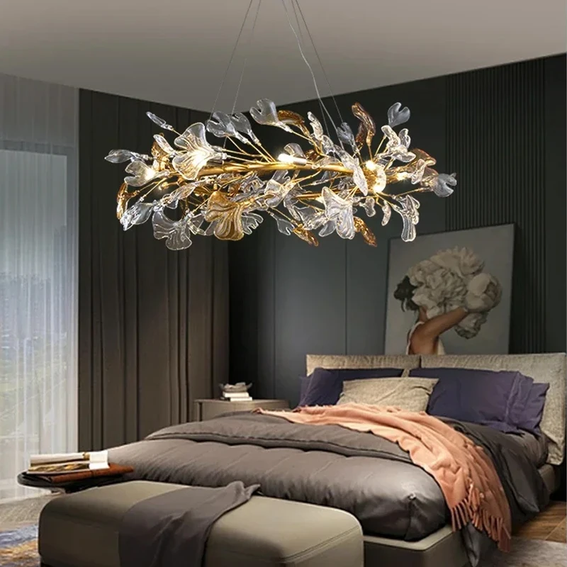 Imagem -03 - Ginkgo Glass Chandeliers For Home Teto Pendant Lights Decoração Interior Luminárias Penduradas Villa Living Sala de Jantar Iluminação de Luxo