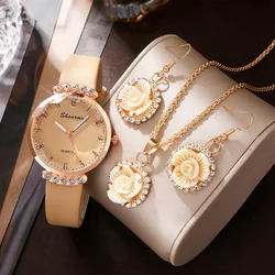 Watches For Women Khaki Leather Band Ladies Watch Simple Casual Women's Analog Quartz WristWatch Jewelry Set Montre Femme