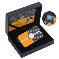 COHIBA Cigar Lighter Windproof Metal Portable Cigar Punch Triple Flame Jet Butane Flashlight Lighter Men's Business Gift Widget