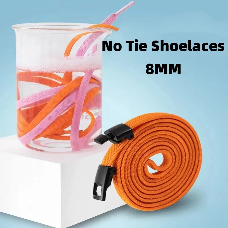 New Cross Lock Shoelaces Without ties Rainbow Elastic Laces Sneakers Kids Adult No Tie Shoe laces 8MM Width Flat Boots Shoelace image 5