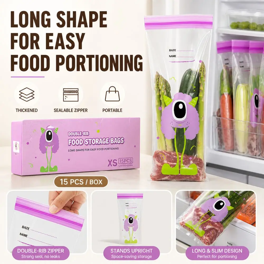 15Pcs New Thickened Food Preservation Bags Leakproof Self Sealing Food Storage Bags PE Portable Sealable Food Bags Meat Storage
