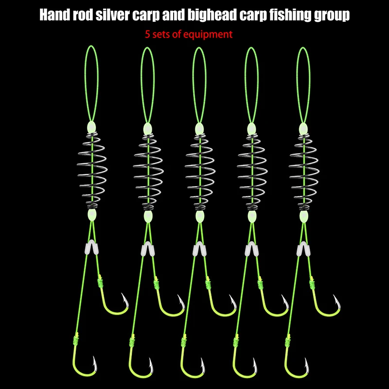 5Pcs 10 Hooks Fishhooks Fishing Lure Bait Carp Trap Feeder Cage Sharp Fishing Hooks Stainless Steel Springs Tackle