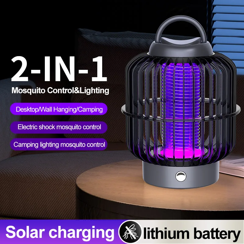 Nova lâmpada solar assassino do mosquito ao ar livre portátil acampamento usb recarregável repelente de mosquito armadilha lâmpada desktop montagem na parede