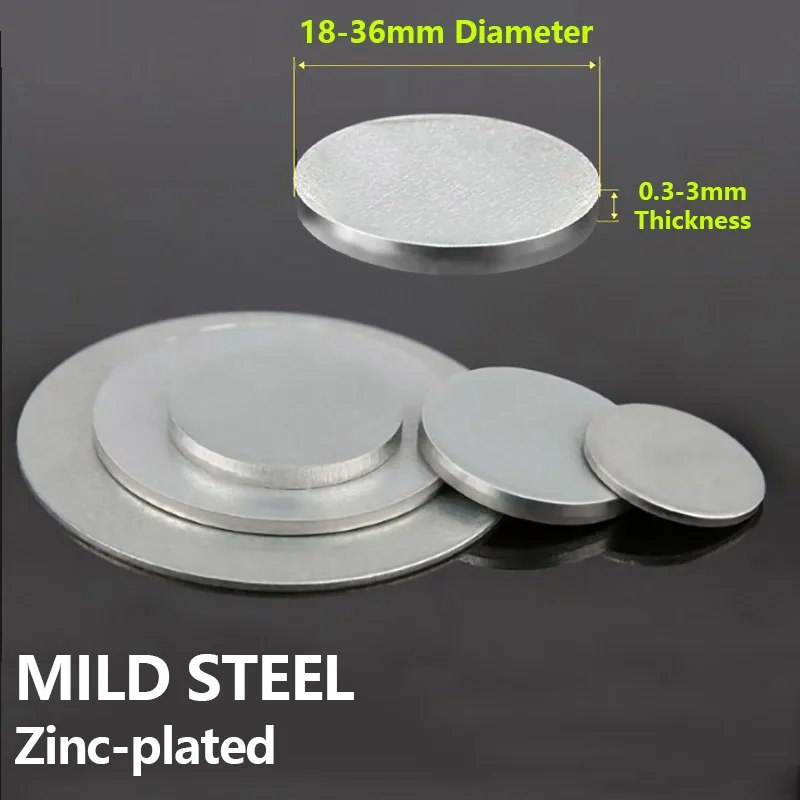 Ultra-thin Mild Steel Circular Plate Zinc-Plated Discs Round Disks Circles Metal Iron Sheet Blanks 0.3-3mm Thick 18-36mm Diamete