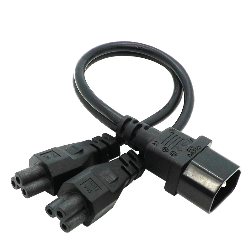 Power Y Type Splitter Adapter Cable Single IEC 320 C14 Male to Dual C5 Female Short Cord for Computer host display 0.3M