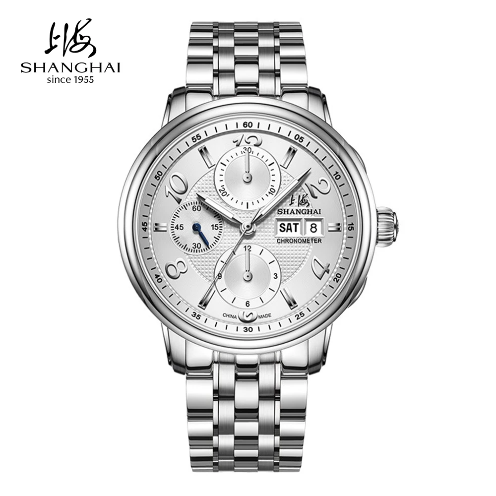 Shanghai Watch Multi-Function Chronograph Automatic Men's Mechanical Watch Calendar 316L Stainless Steel Sapphire Watches SH9001