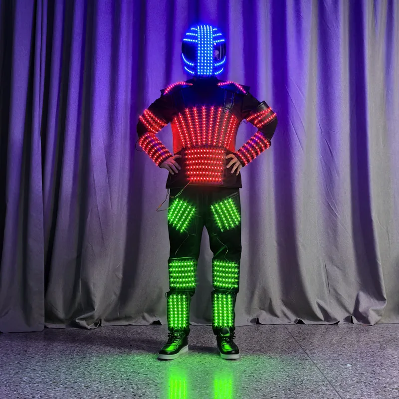 

LED Robot Dance Costume Men Nightclub Party Stage Performance Helmet Armor Light Up Cosplay Clothes Luminous Circus Show Wear