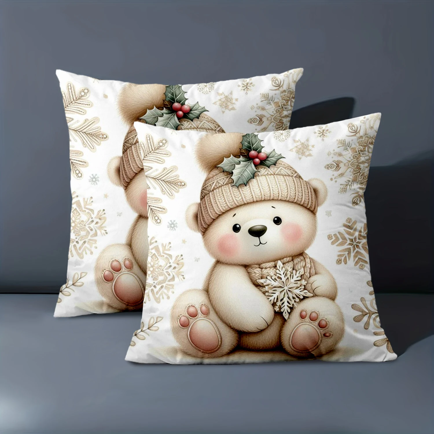 

1 шт., декоративная подушка с милым плюшевым мишкой и рождественским узором, полиэстеровая наволочка, декоративная подушка для дивана