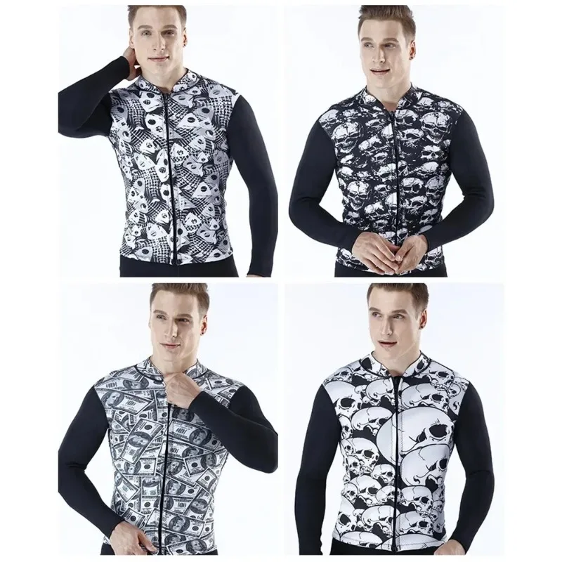 

3MM Wetsuit for Men Split Diving Top Neoprene Outdoor Swimming Warm Jacket Diving Suit Spearfishing Sports Fishbone Skull Print