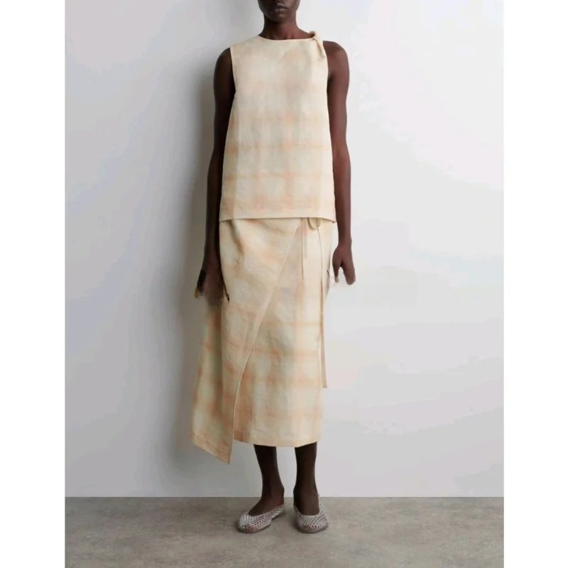 

Summer Stand Fit oulder Knot Top with Midi Skirt Two Piece Set Long Pants ort Sve round Ne Overhead Faion Ensemble