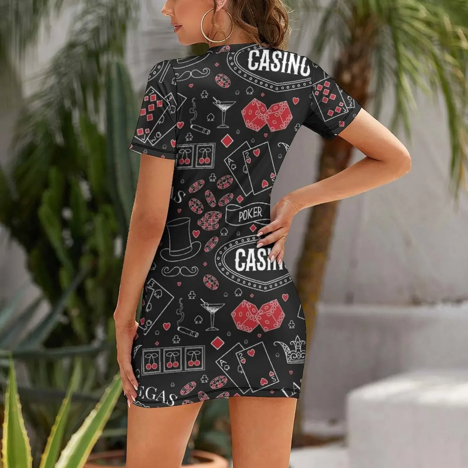 Casino theme. Seamless pattern with decorative elements on chalkboard. Gambling symbols. Short-Sleeved Dress