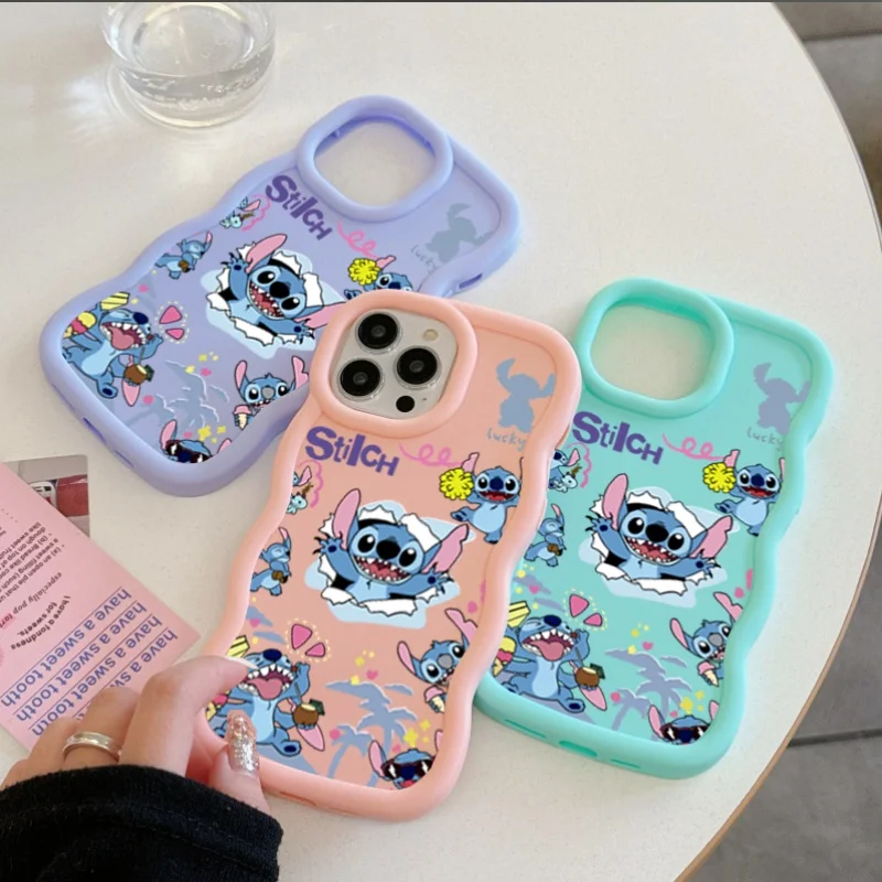 لطيف الرقص غرزة جراب هاتف آيفون 16 17 14 15 13 12 11 برو ماكس زائد لينة سيليكون موجة الجانب الكرتون لون الحلوى غطاء #4