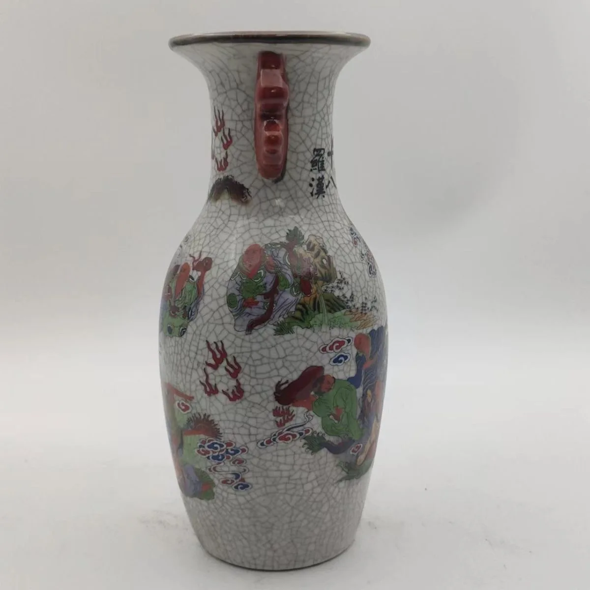China Qing Qianlong Eighteen Arhat Cracked Double Ear vase Chinese style Ornaments Antique Ceramics Collection