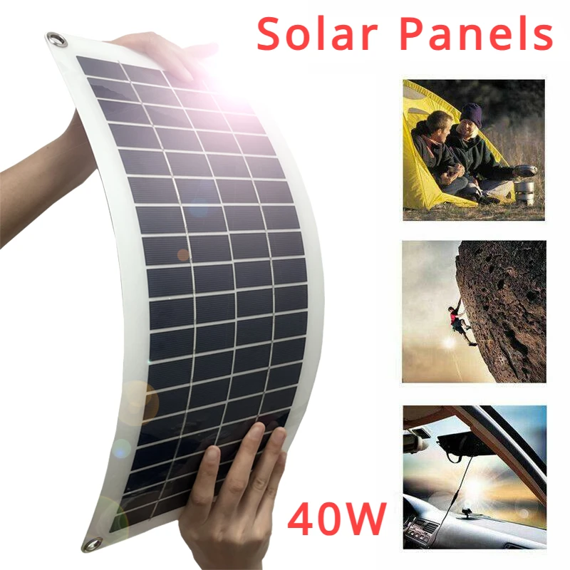 40W Solar Panel Photovoltaic Power System USB Controller Port Portable Outdoor Camping Mobile Phone Computer Charger