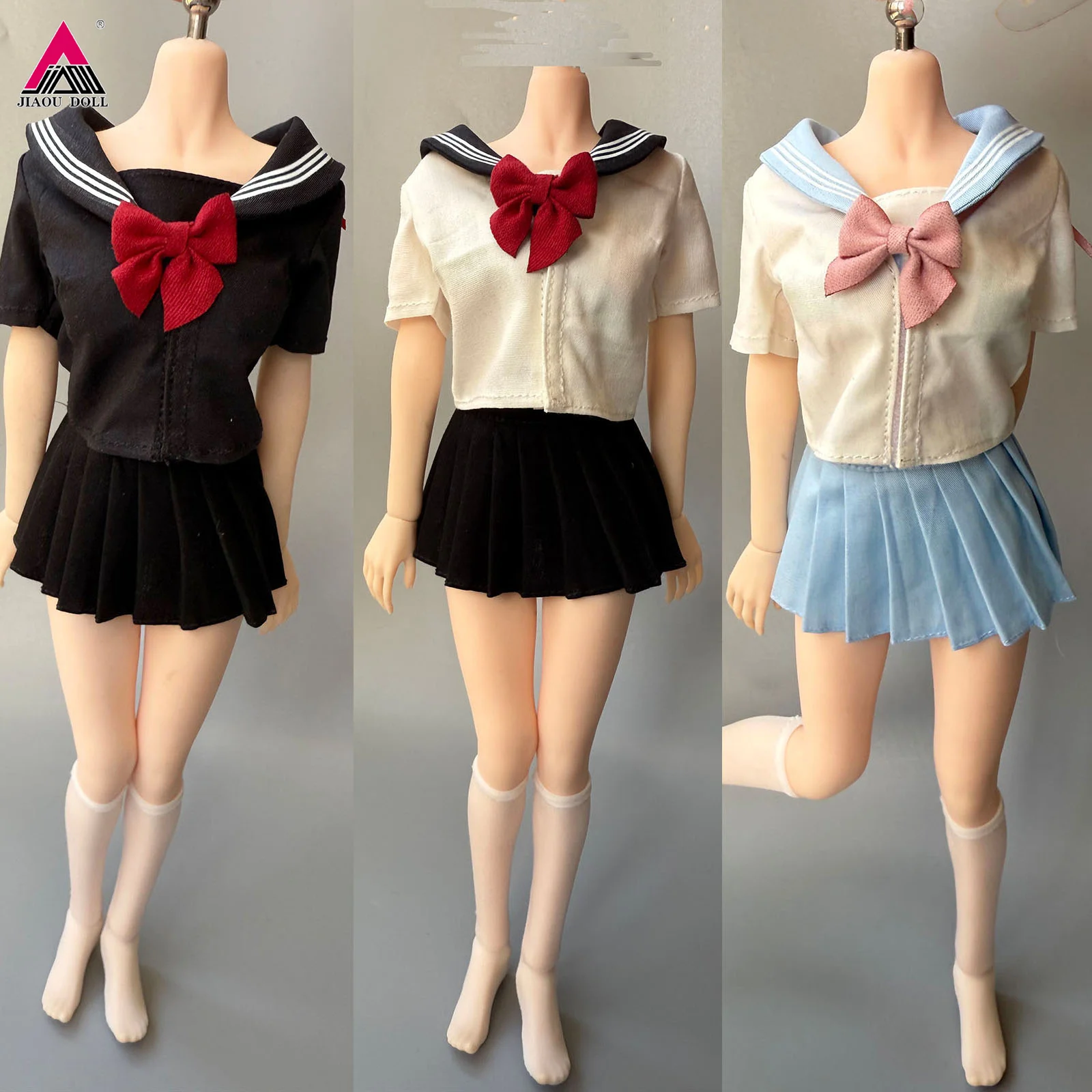 

1/6 Scale female Sailor Uniform Short Sleeved Shirt Pleated Skirt Socks Clothes Model Fit 12'' Soldier Action Figure Body Dolls