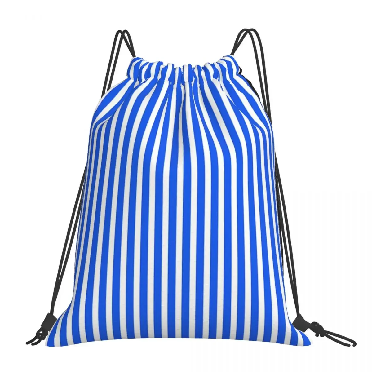 

White And Blue Vertical Stripes Backpack Portable Drawstring Bag Drawstring Bundle Pocket Sports Bag BookBag For Travel Students