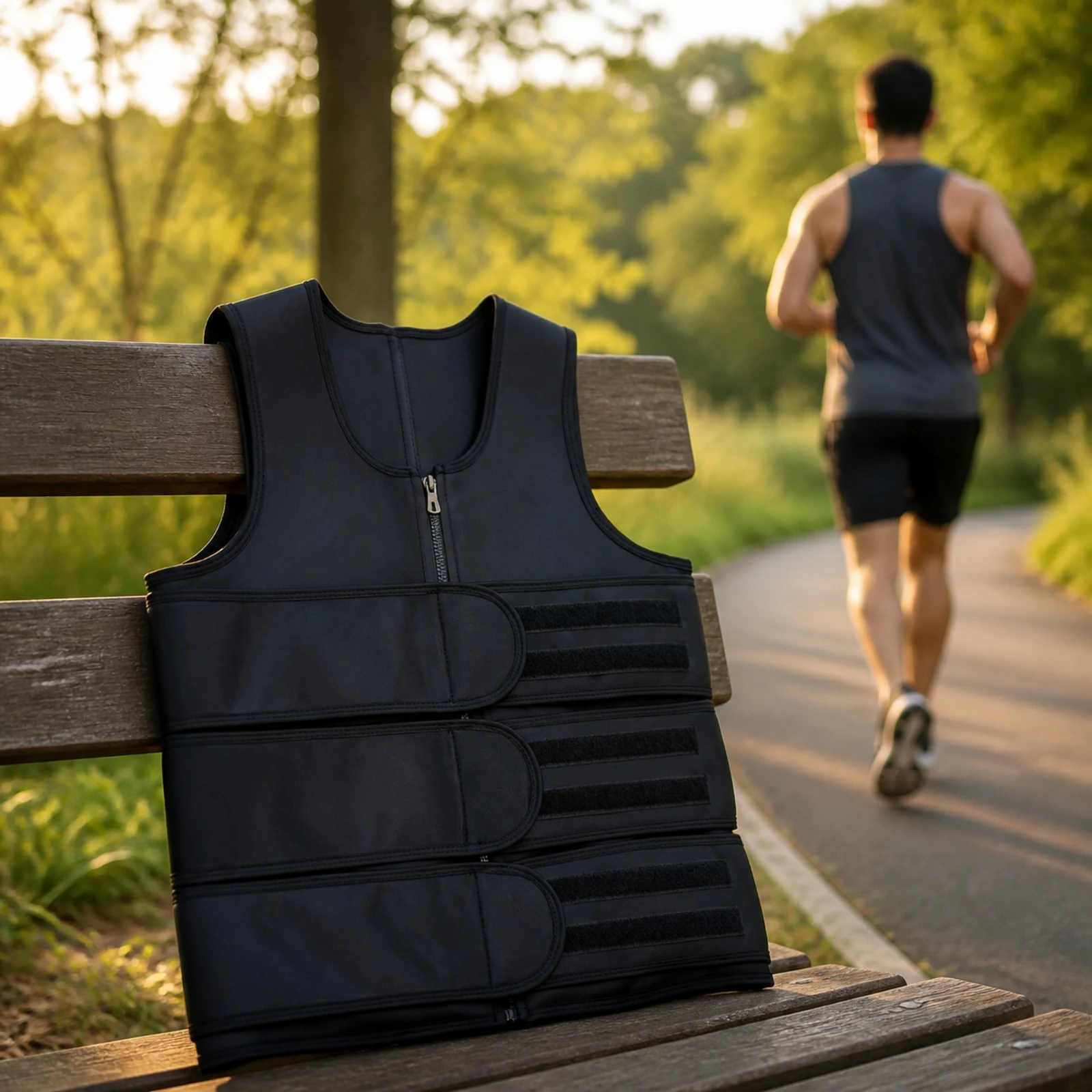 Men's Body-Shaping Vest Seamless Neoprene Waist Trimmer Vest with Hook-and-Loop Straps Zipper Body Shaper Tank Top Close-Fitting