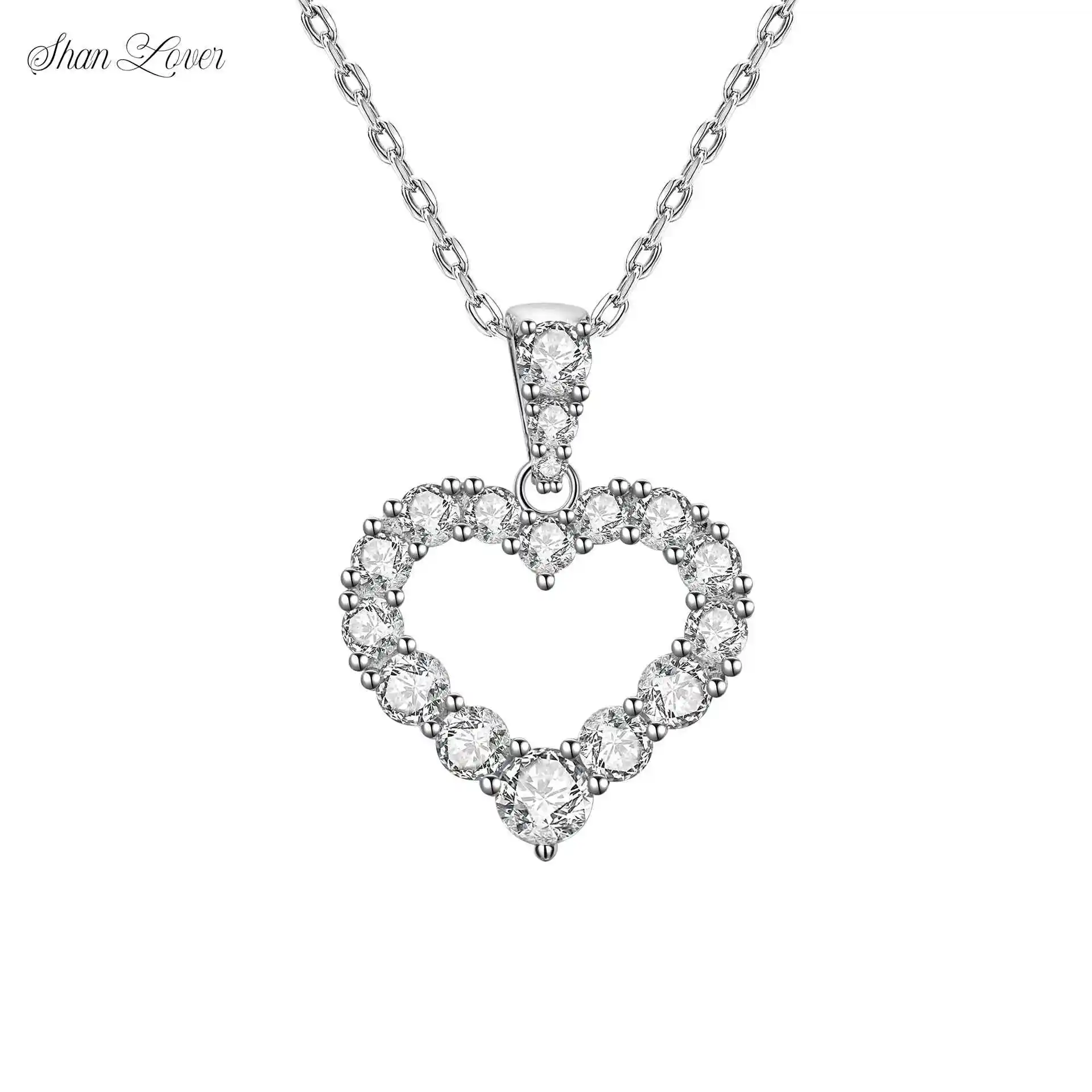 

ShanLover Brand 925 Sterling Silver Heart Diamond Pendant Necklaces for Woman Girl Platinum White Gold Plating Jewelry Accessory