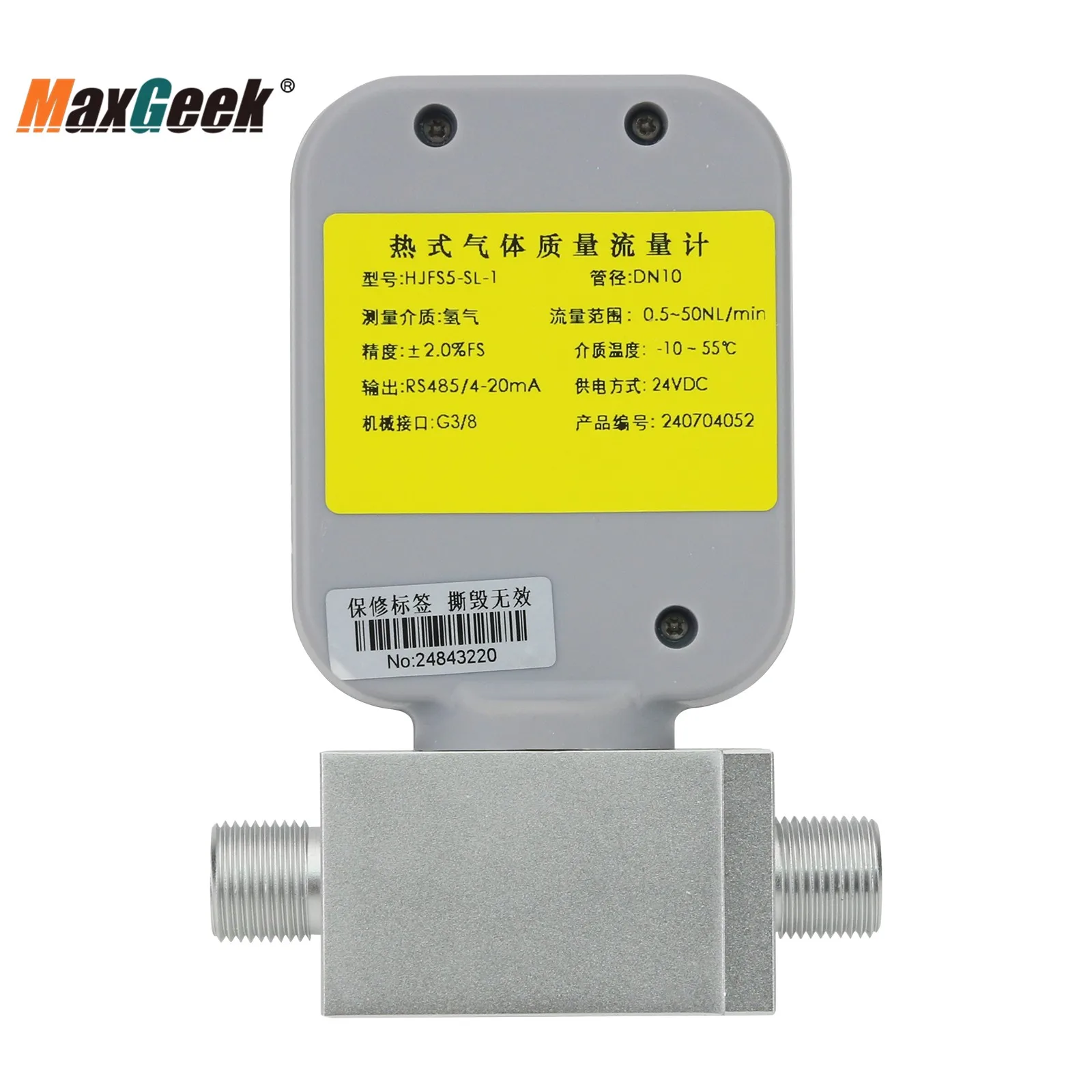 Maxgeek 0-50L/min Hydrogen Gas Flow Meter Miniature Thermal Gas Flow Meter Mass Gas Flow Meter with RS485 Output