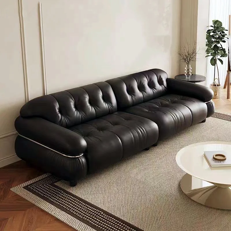 Steel Ring Buckle Leather Sofa Modern Simple Living Room Furniture in The Antique Creative Designer Steel Teeth Sofa