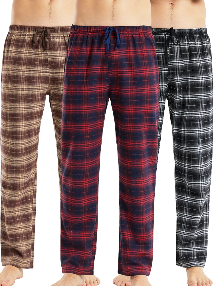 Men\'s Plaid Pajama Pants Trousers Lace Up Elastic Home Lounge Pants Loose Comfort Straight Pants Jogger Pants Home Sweatpants