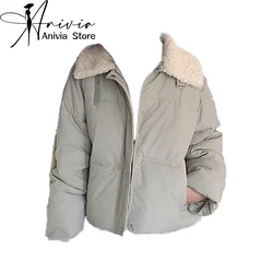 Giacca Parka da donna con colletto in peluche Cappotto a maniche lunghe Addensare Harajuku Coreano Dolcevita caldo Giacca imbottita Abbigliamento invernale vintage