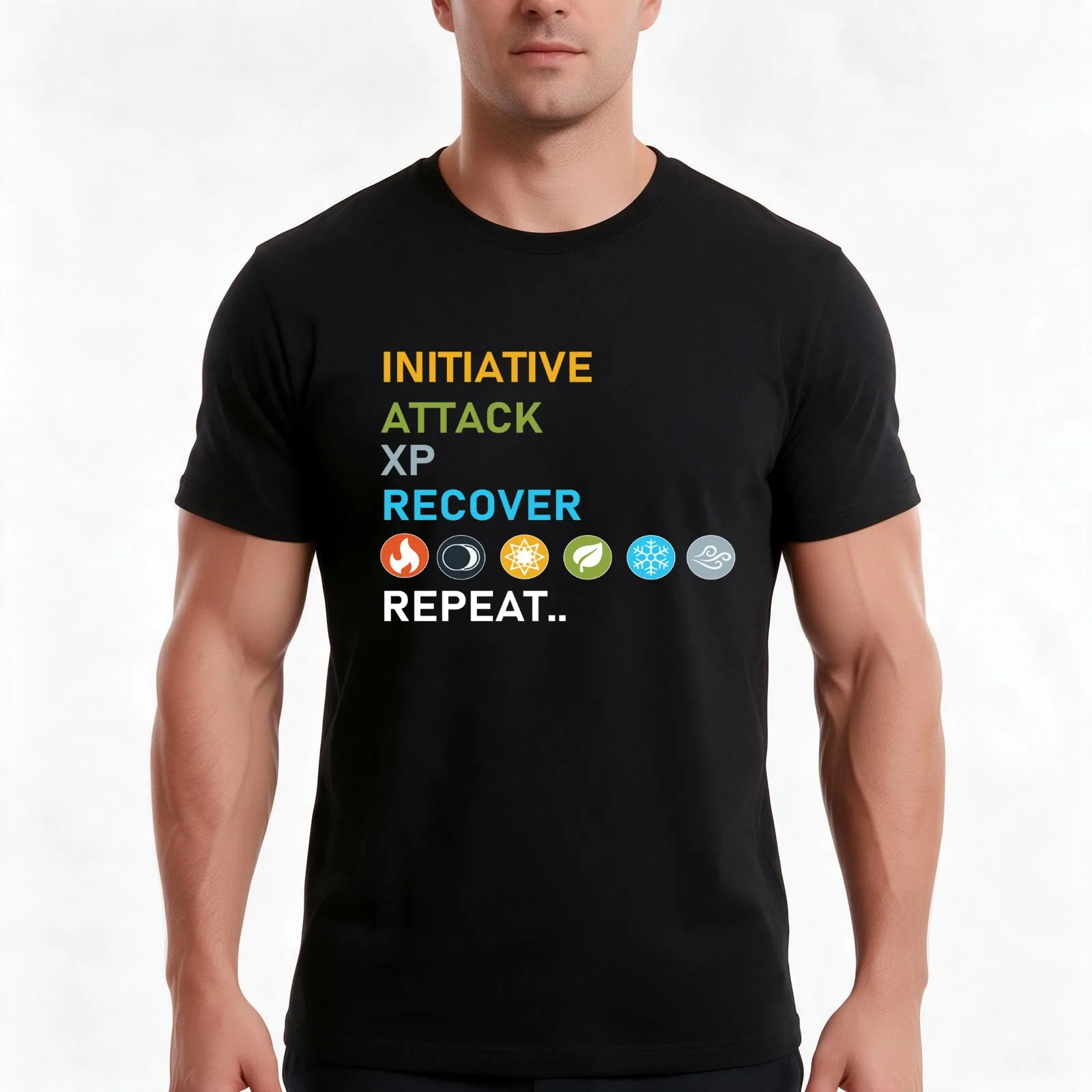 Gloomhaven Initiative Attack XP Recover Repeat Board Game Graphic - Tabletop Gaming T-Shirt Summer Casual Cotton Tee