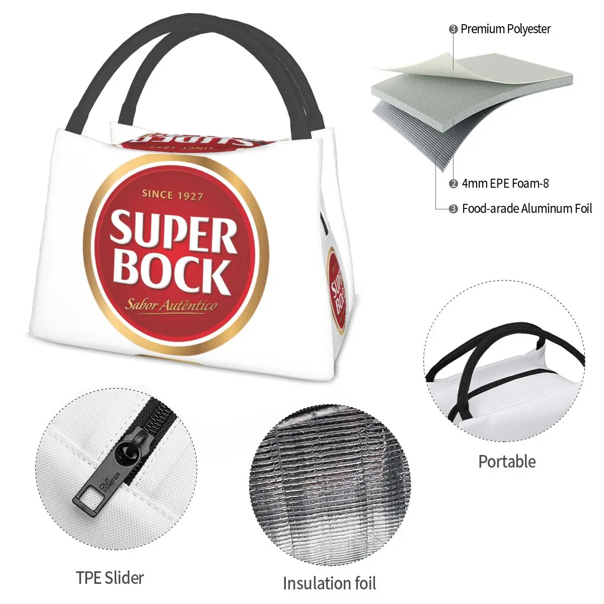 Super Bock-bolsas de almuerzo con aislamiento para mujer y niño, bolso de mano portátil para el almuerzo, bolso de Picnic, bolso térmico más fresco para la escuela