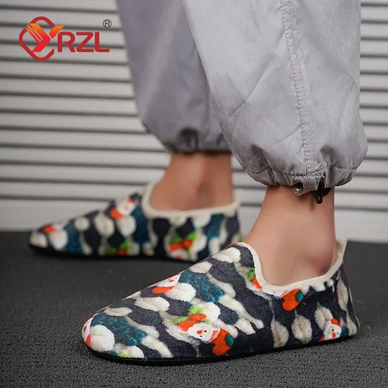 YRZL Winter Cotton Shoes  Men Christmas Print Warm Slip on Lightweight Slipper Women Plush Home Cotton Loafers Unisex Warm Shoes