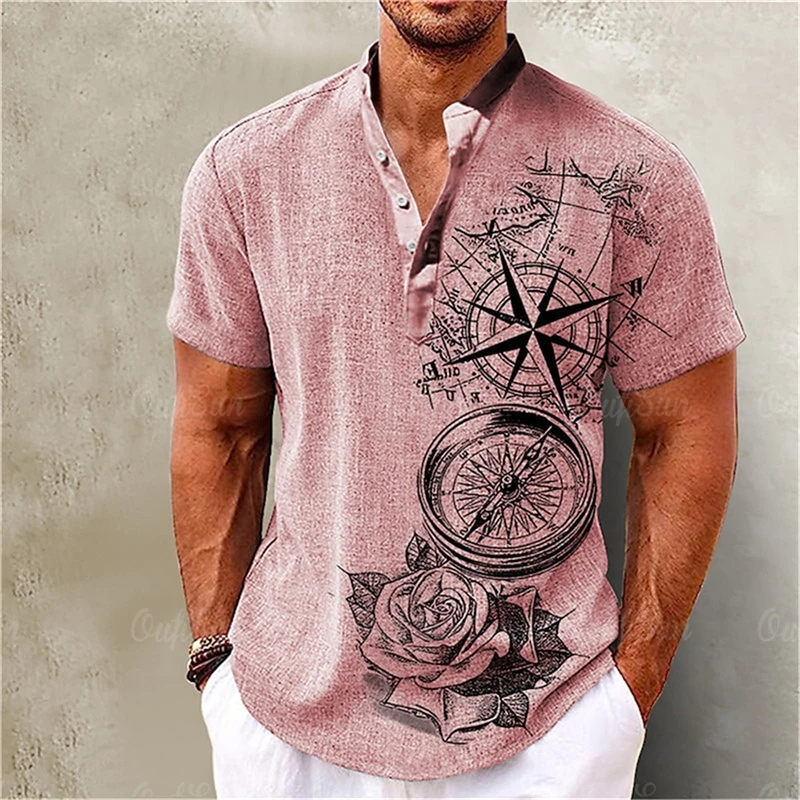 Vintage Men's 3D Sailing Artistic Pattern Print Polo Shirt Men's Casual Retro Shirt Fashion Short Sleeve Tops Men's Clothing