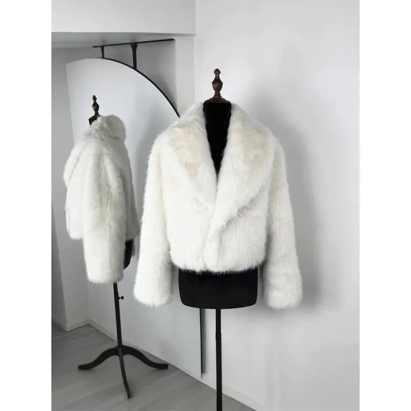 أزياء الشتاء أبلى للنساء التلبيب عالية الخصر الدافئة فضفاضة طويلة الأكمام تخفيف معطف الإناث الفراء ريشة 2025 #5