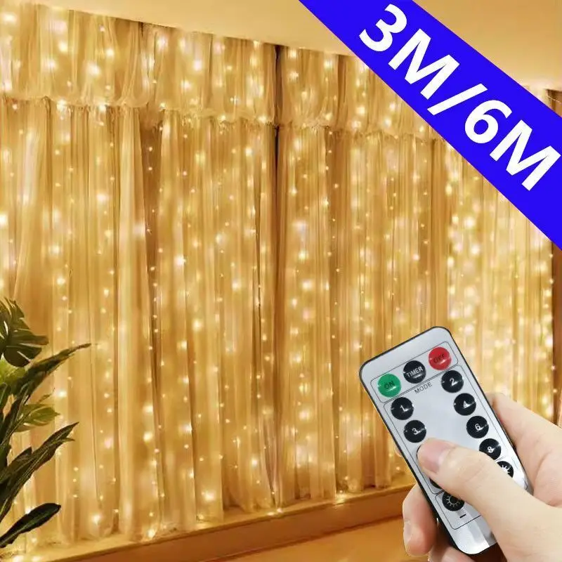 Christmas Holiday Light 3M 4M 6M USB Curtain String Light LED 8 Mode Fairy Light Wedding Party Decor Garland Birthday Decoration