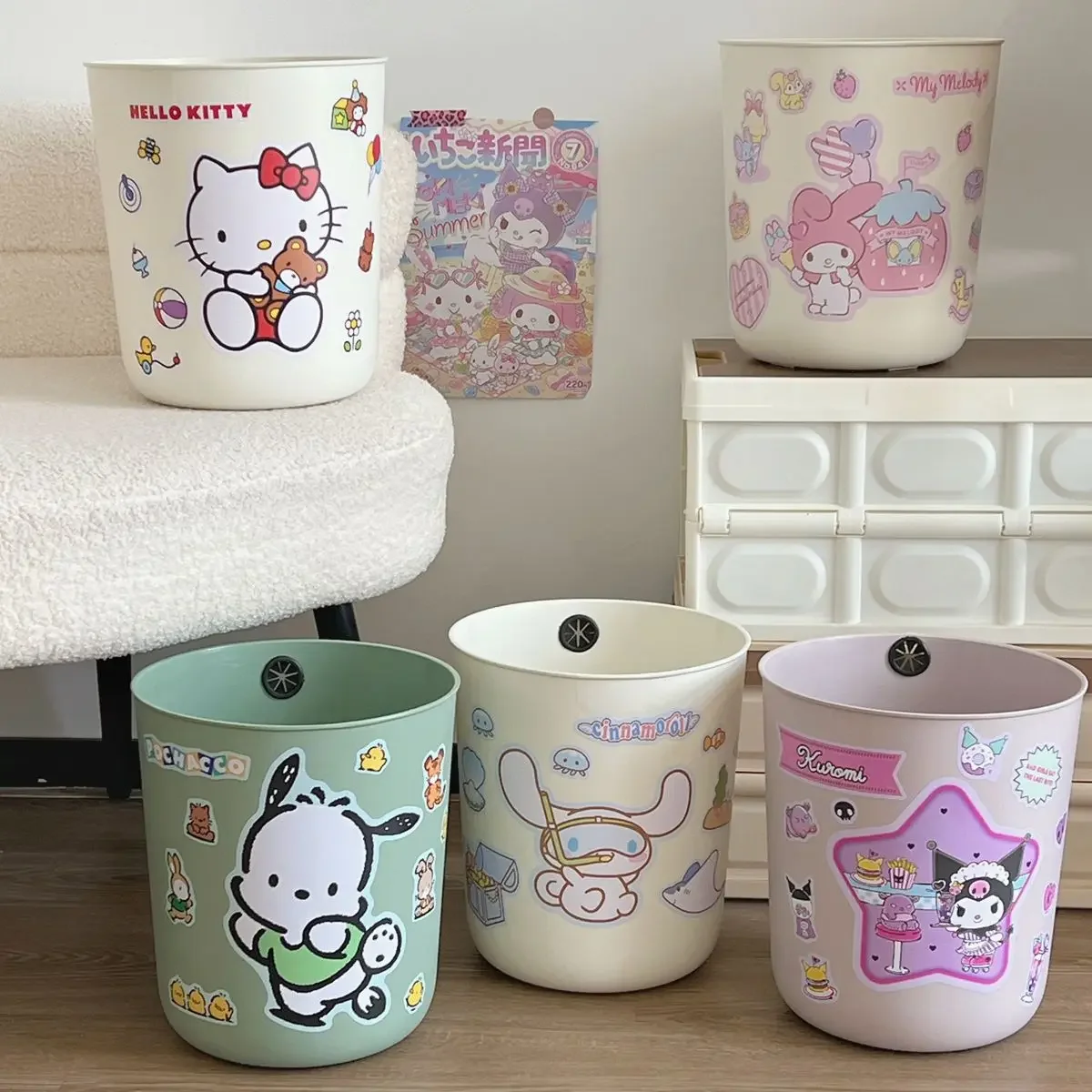 Sanrio Kawaii Hello Kitty High-looking Trash Can My Melody Kuromi Anime Cartoon Exquisite Kitchen Bathroom Paper Storage Baskets