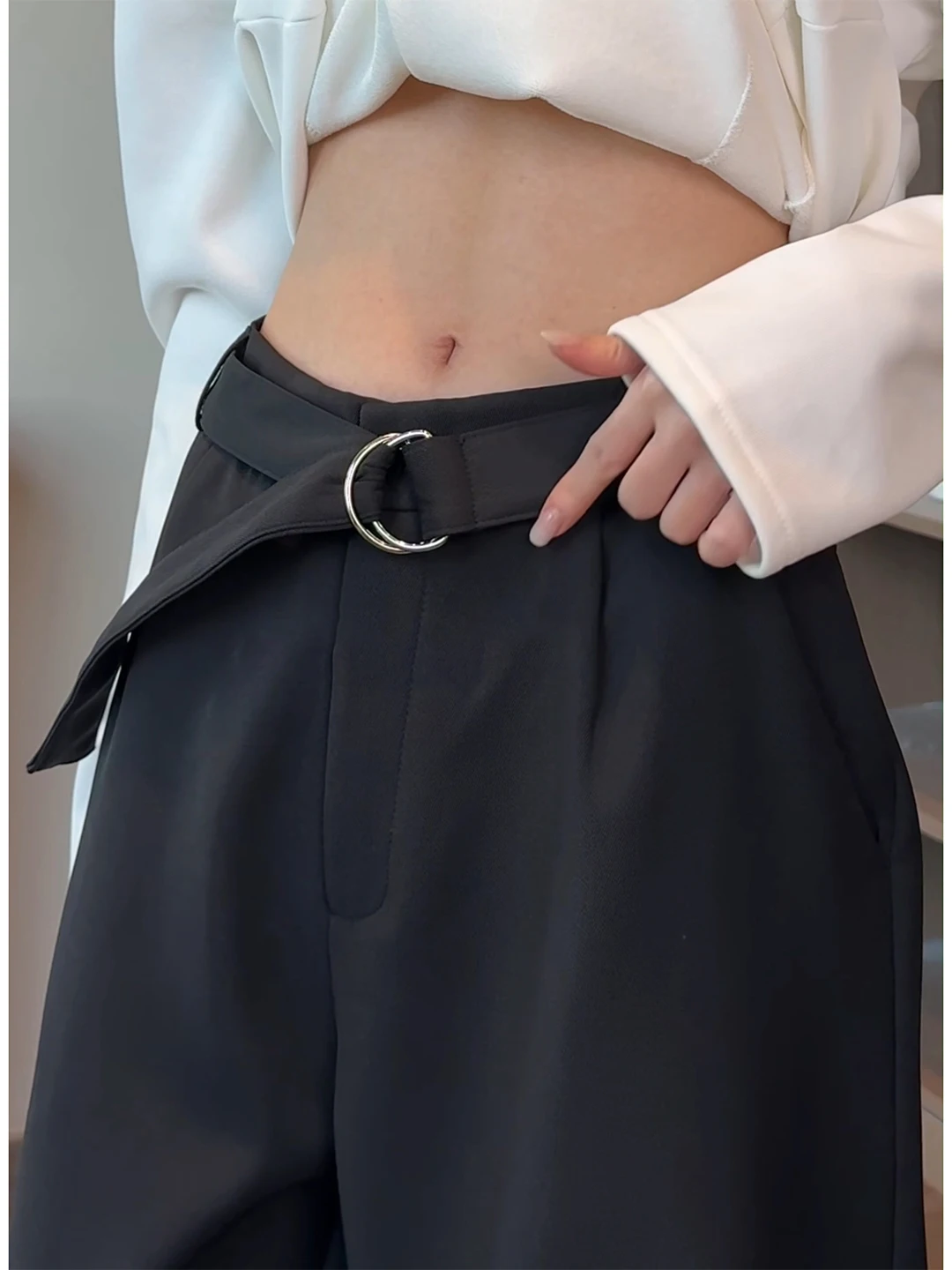 

High-End Feel Bla Straight Leg Men's Autumn Winter Thiened Fce Warm Pants Cleanfit Drape Casual Long Trousers