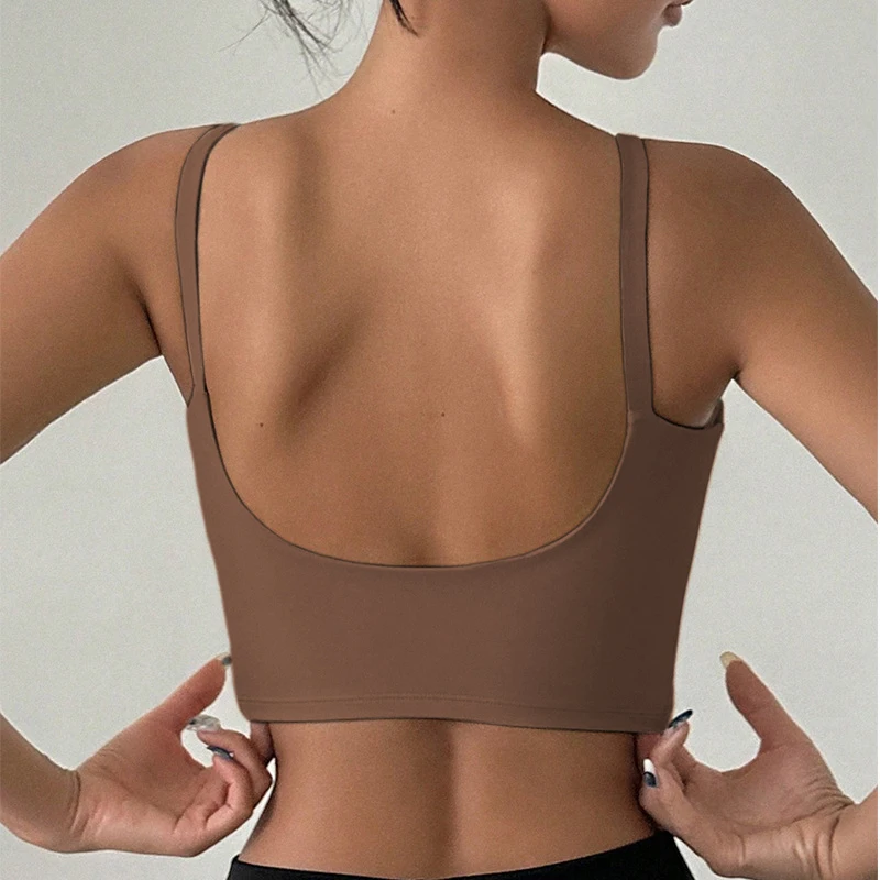 Yoga-Unterwäsche für Damen, atmungsaktiv, solides U-förmiges Fitness-Sport-BH-Oberteil mit Brustpolster, für Fitnessstudio, sportlich, eng, Workout, Joggen, Laufweste – Detail 7