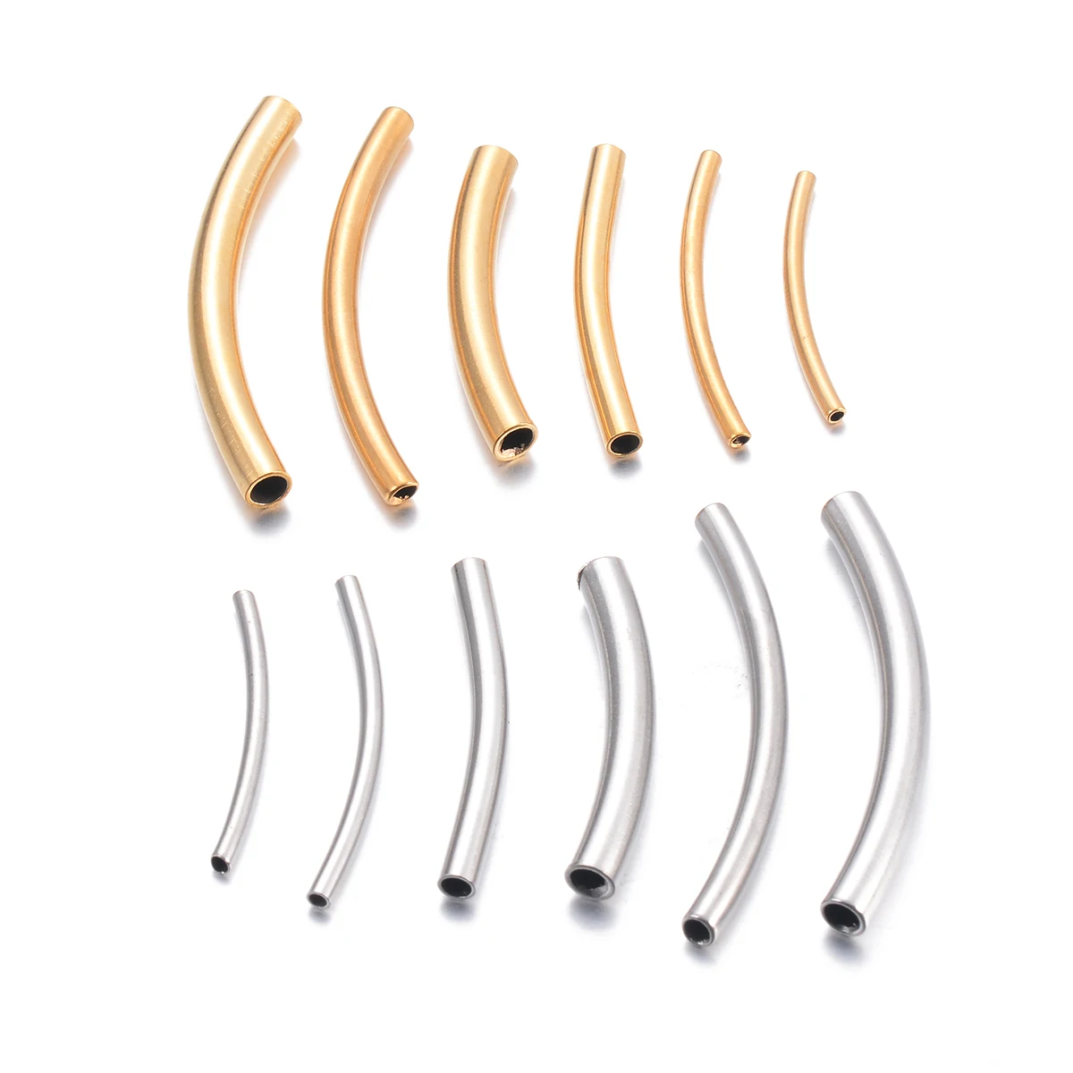50pcs Stainless Steel Curved Tube Spacer Beads Connector DIY for Bracelets Necklace Jewelry Makings Accessories