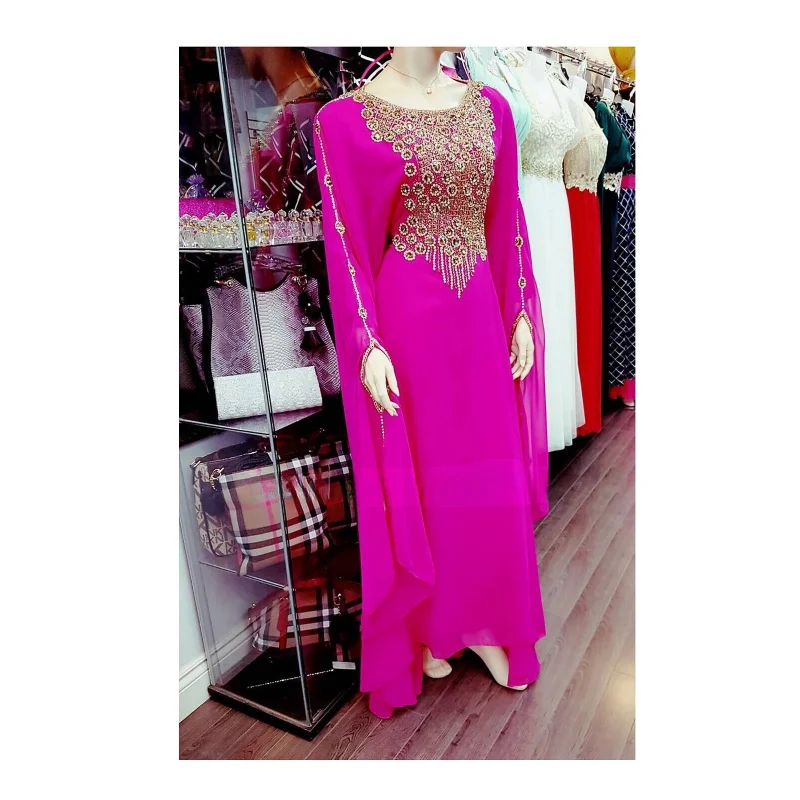 Pink Royal Moroccan Dubai Party Kaftans Farasha Abaya Fancy Caftan Wedding European and American Fashion Trends