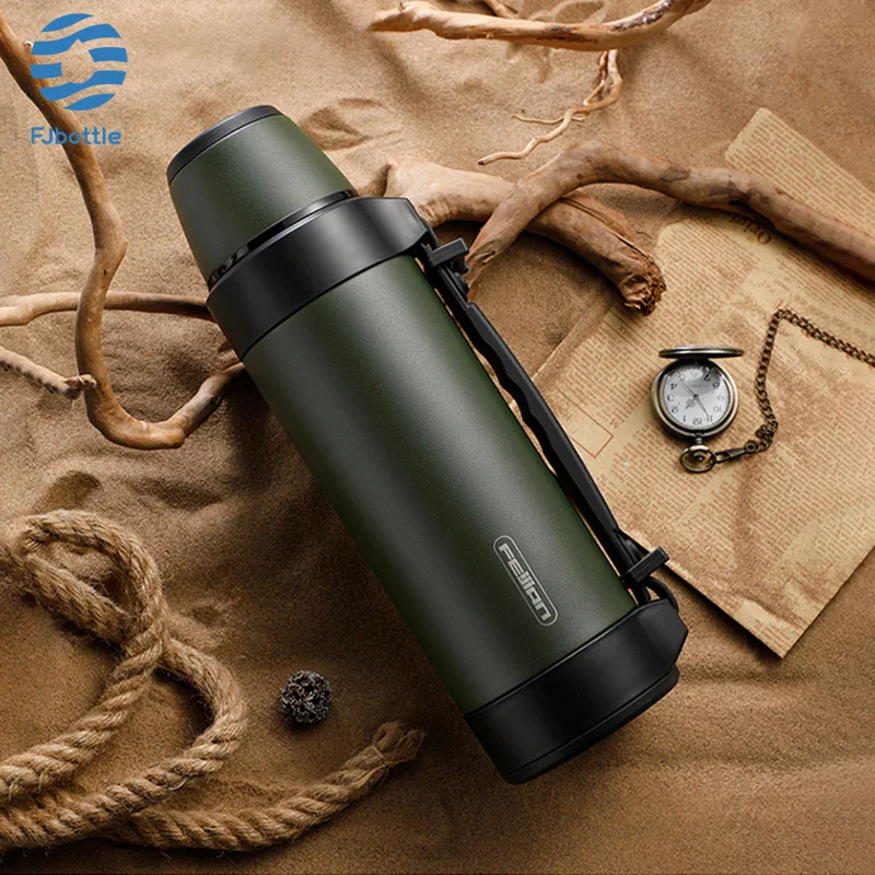 FEIJIAN Military Thermos Travel Portable Thermos For Tea Large Cup Mugs for Coffee Water bottle Stainless Steel 1200/1500ML