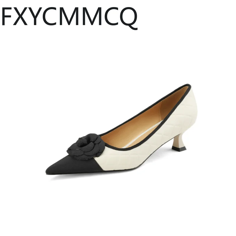 

FXYCMMCQ Europe and The United States Spring Leather Shallow Mouth Pointed Women's Single Shoes ZF3352