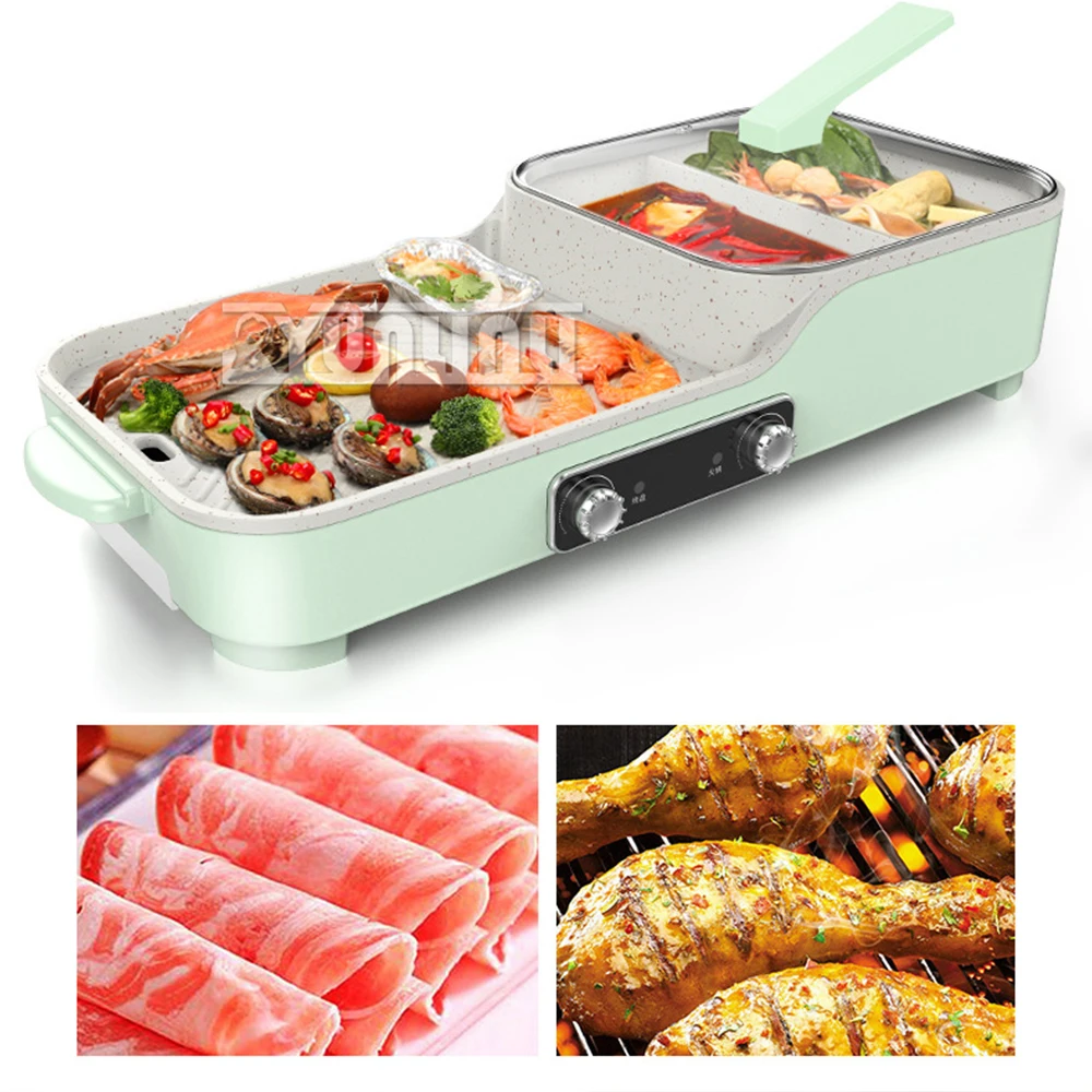 2 in 1 Barbecue Hot Pot Household Smokeless BBQ Grill with Double Cooking Pans Multifunctional BBQ Machine