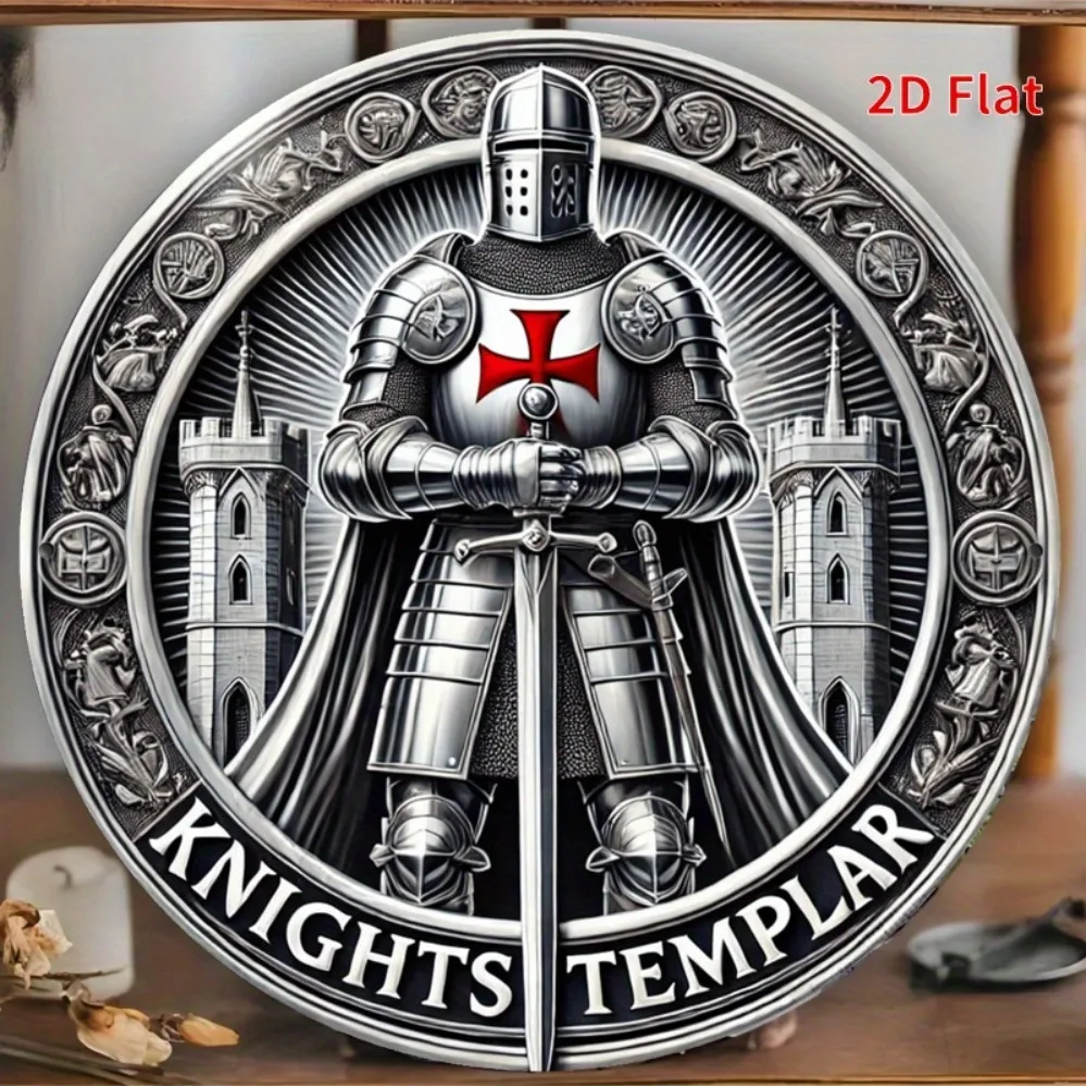 لوحة فنية جدارية لفرسان الهيكل الجلالة" - تمبلار مدرع مع صليب أحمر على الصدر ضد خلفية القلعة، غنية غامضة