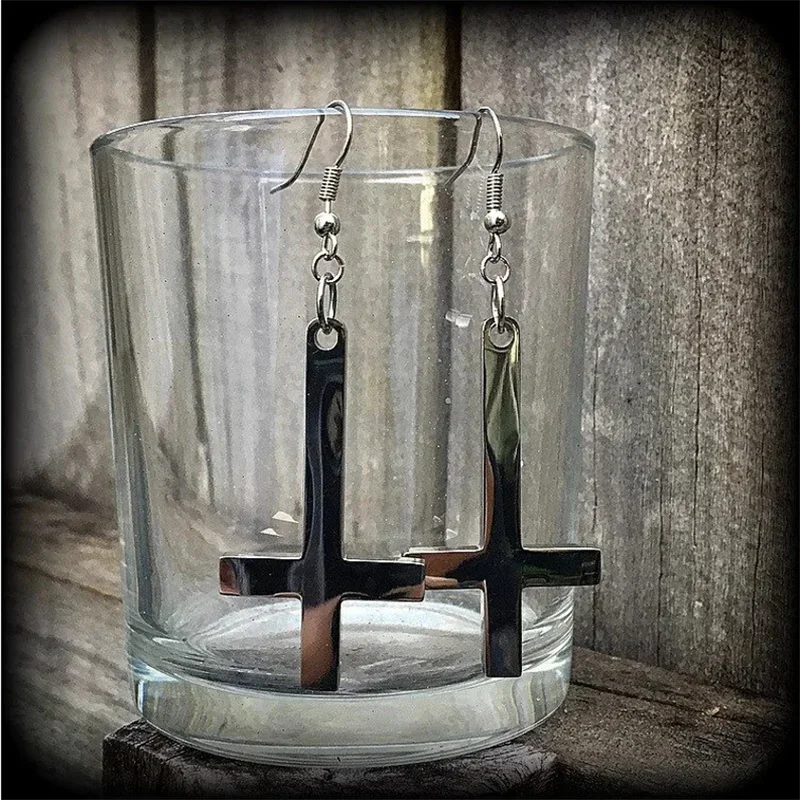 Inverted Cross Earrings Church of Satan Temple Earrings Gothic Upside Down Cross Earrings Occult Satanic Witchy Pagan Jewelry