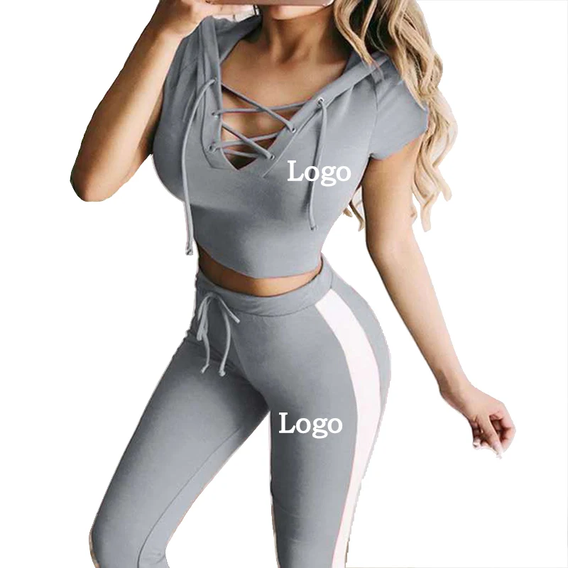 Women\'s casual sports yoga fitness sports suit hoodie + pants sportswear two-piece suit Customize your logo