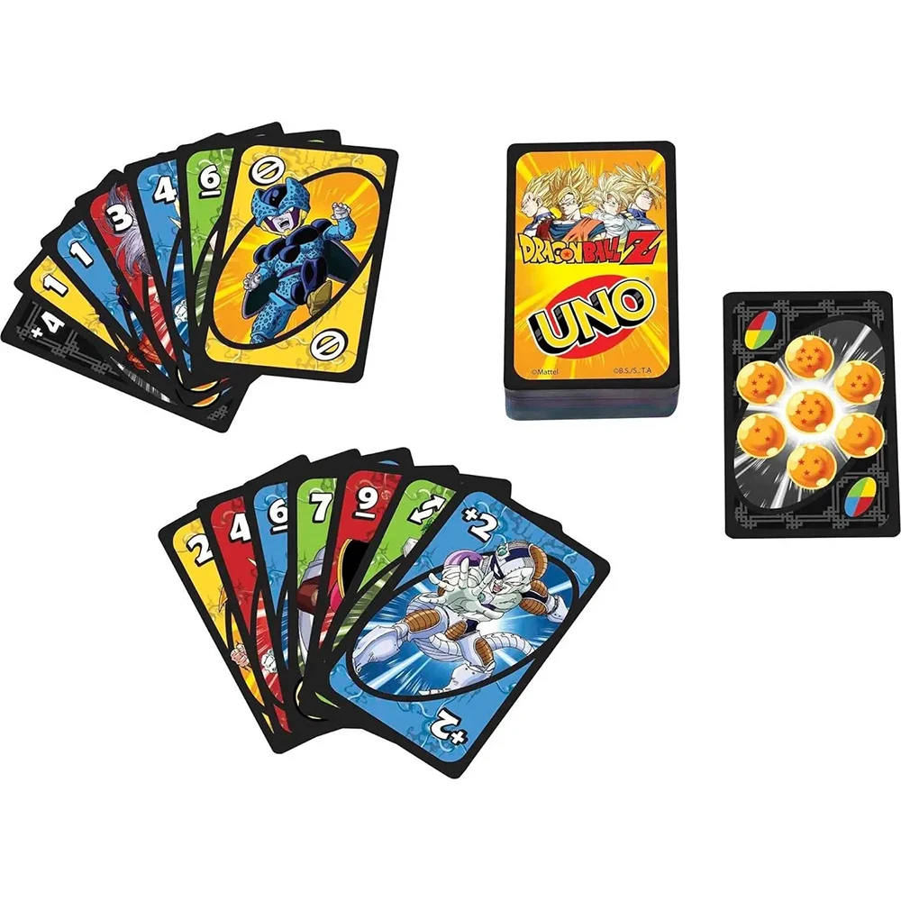 Mattel Games UNO Dragon Ball Z Card Game for Family Night Featuring Tv Show Themed Graphics and a Special Rule for 2-10 Players