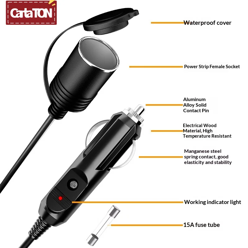 Car Plug Extension Cord 3-5m,Car Plug Male To Female Socket Cable Heavy Duty Power Charger Adapter With LED 15A Fuse