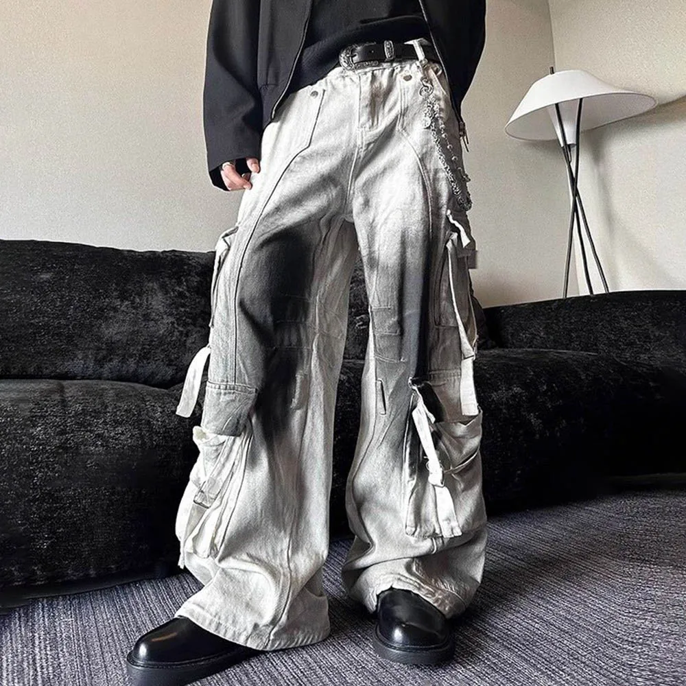 

Мужские прямые широкие джинсовые брюки для струйной печати, американский ретро-модный тренд, уличный хип-хоп, свободные дышащие нишевые мужские штаны